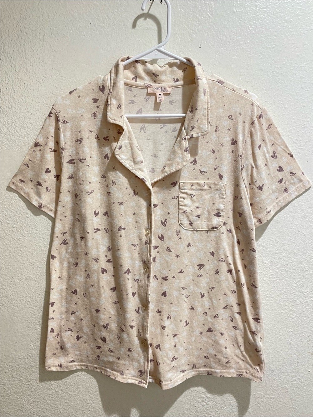 ☁️ Dreamy Soft Como Blu Hearts & Stars Short Sleeve Sleep Shirt 🌟 Size M